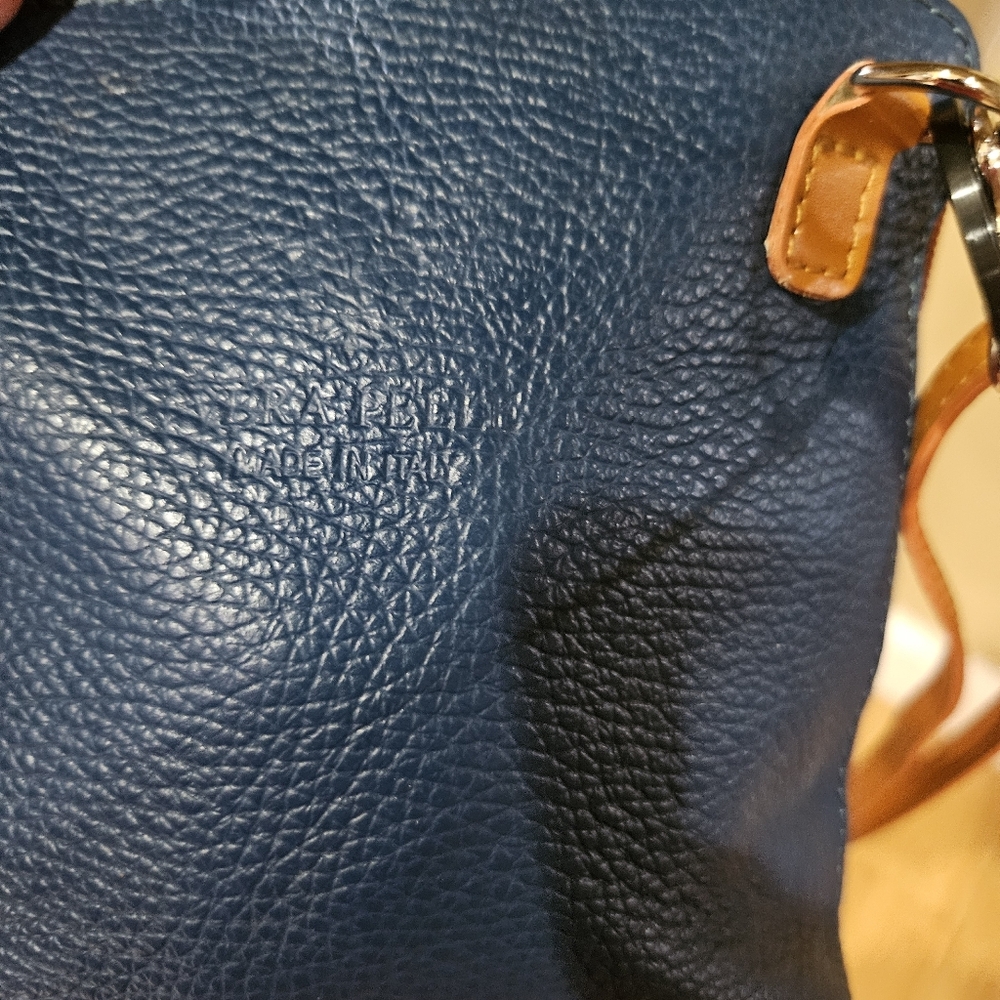 VERAPELLE SMALL LEATHER CROSSBODY HANDBAG, Blue Italian Leather Purse - Picture 4 of 4